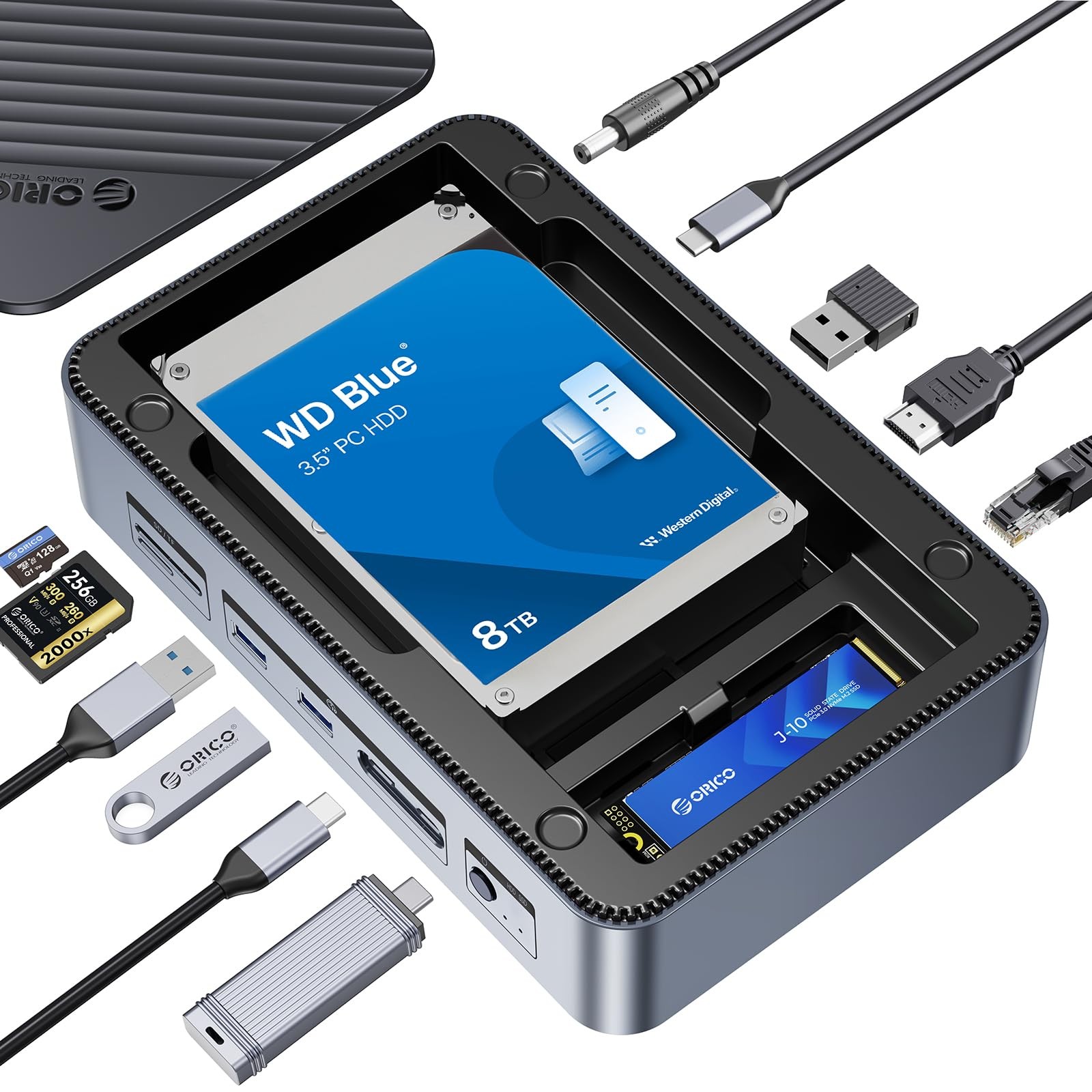 ORICO 12-in-1 USB C Hub with M.2 + SATA 2.5”/3.5” SSD/HDD Enclosure, USB C to...