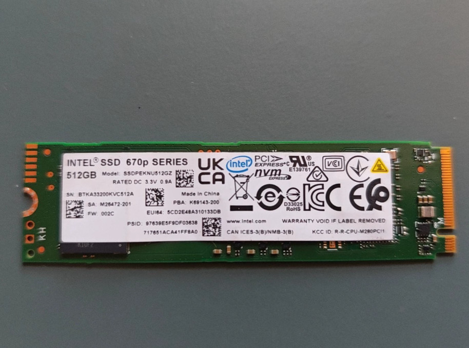 Intel 670p 512GB M.2 NVMe SSD PCIe3.0 x4 2280 M-Key Single-sided Internal SSD