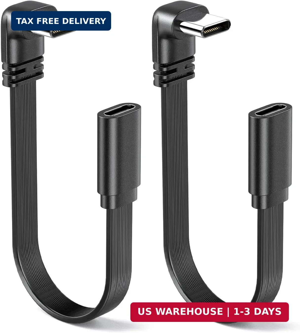 2Pack 90 Degree USB-C Male to Female Extension Cable 4 Inch, Rightangle USBC Ada