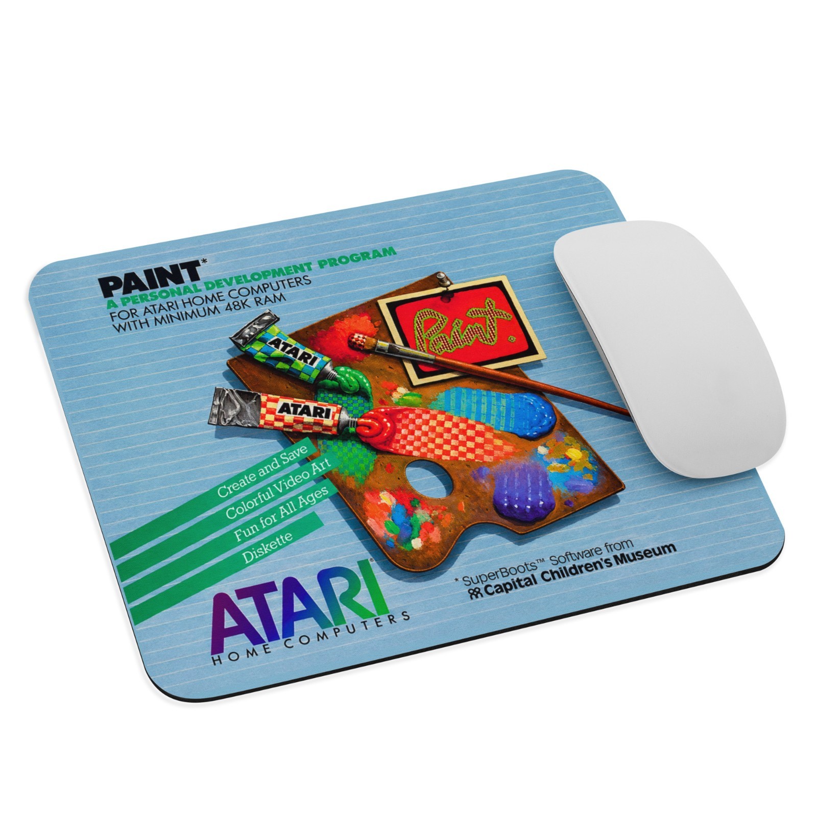Retro Atari Paint Mouse Pad 9.5" x 7.75" Vintage 8-Bit Home Computer Box Art Des