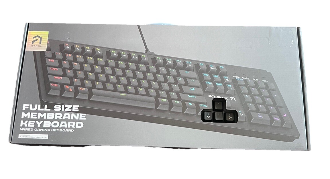 Atrix Full Size Membrane Keyboard Wired Gaming For PC Xbox PlayStation Switch