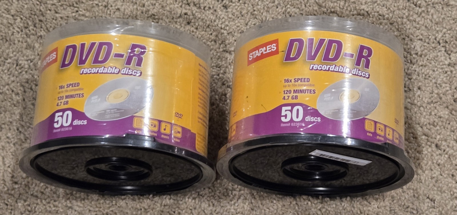 Staples 50-Pack Blank DVD-R Recordable Discs 16x Speed 4.7GB 120 Min Spindle...