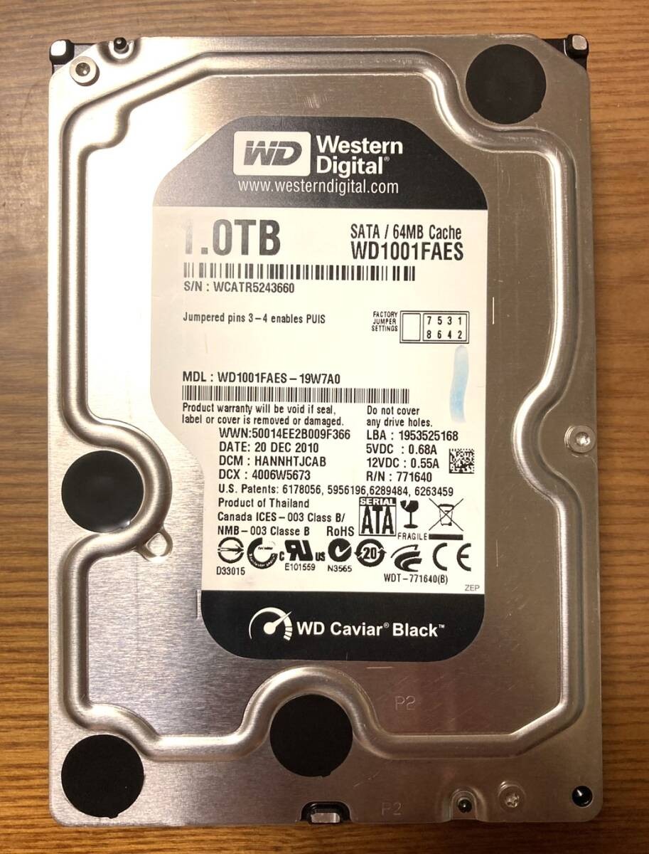 [Excellent condition] Western Digital Caviar Black WD1001FAES 3.5-inch HDD 1TB (
