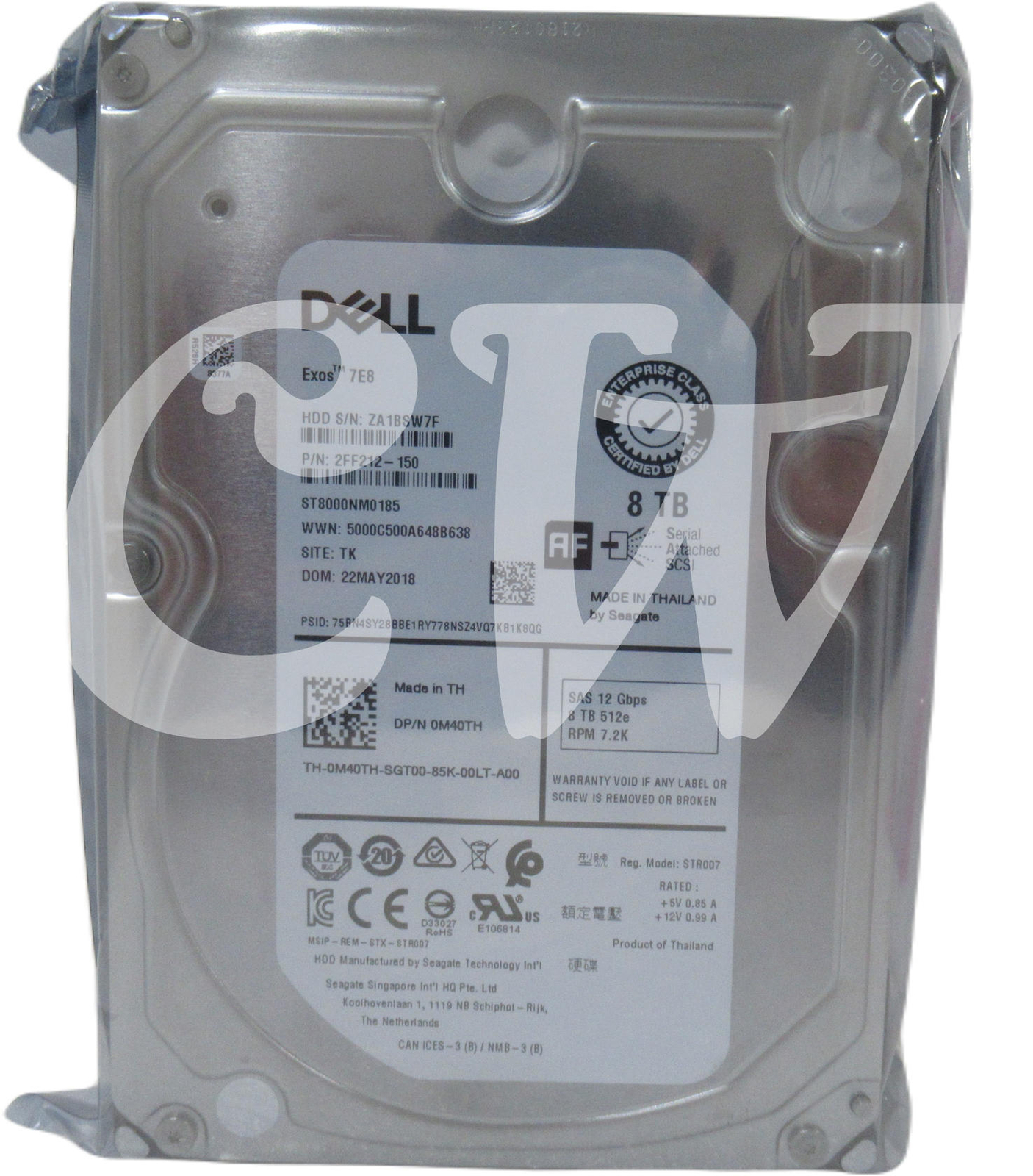 M40TH ST8000NM0185 Dell 8TB 7.2K RPM 12Gb/s 3.5" SAS Hard Drive 0M40TH