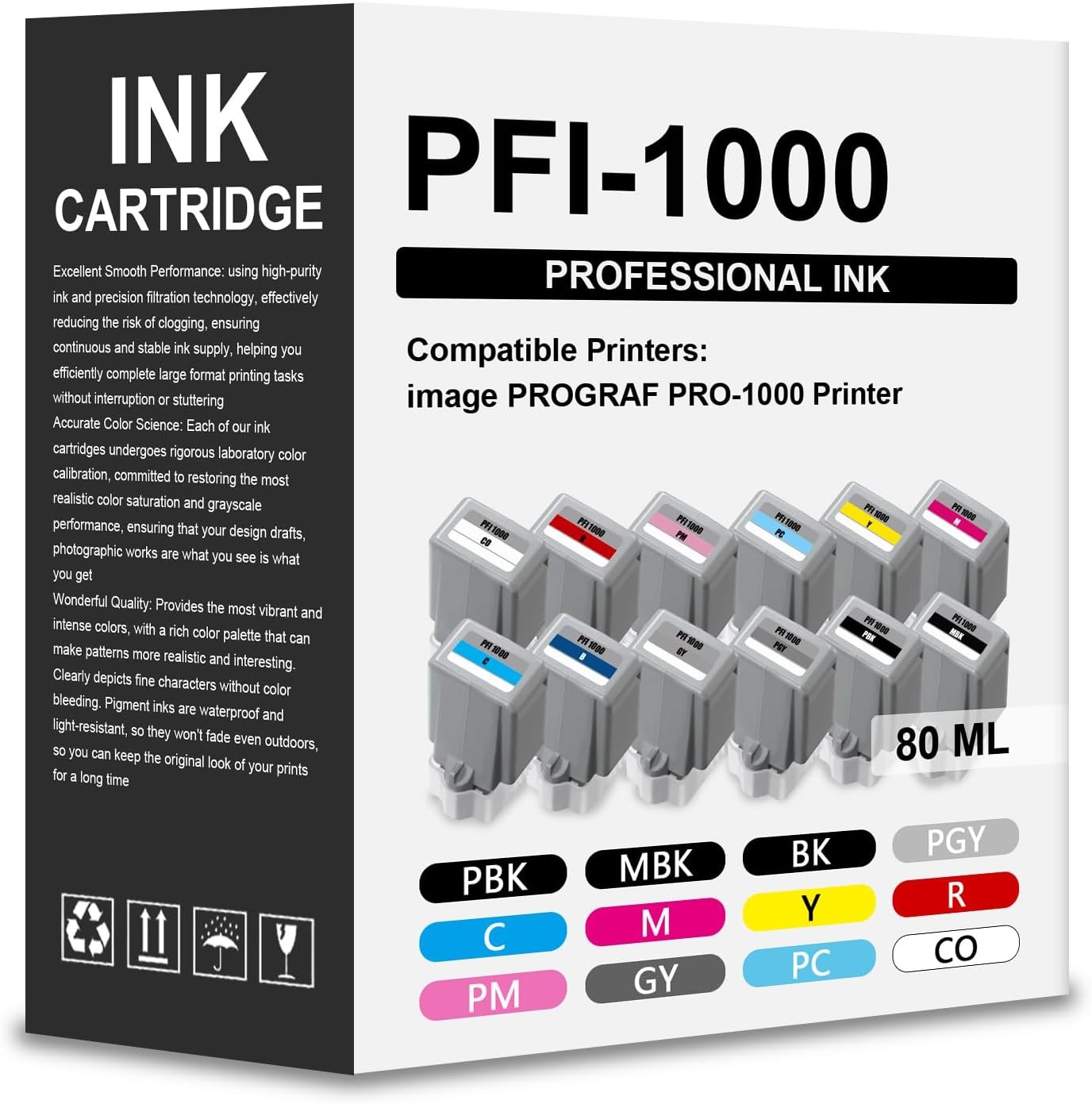 Compatible w/ Canon PFI-1000 12-Color Ink Cartridge Set imagePROGRAF PRO-1000