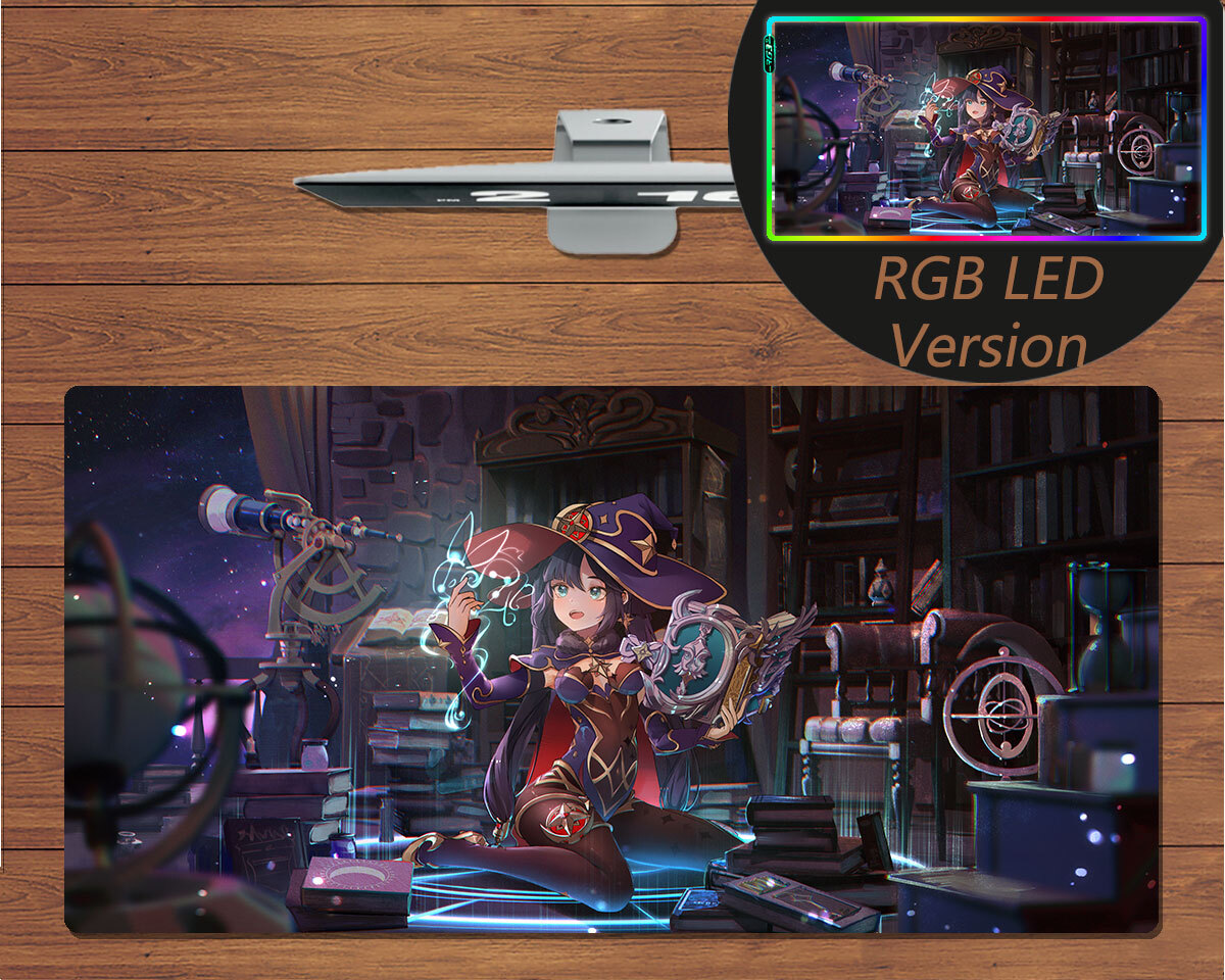 RGB LED Large Mouse Pad Genshin Impact Mona Gaming Mat Keyboard Pad Mousepad