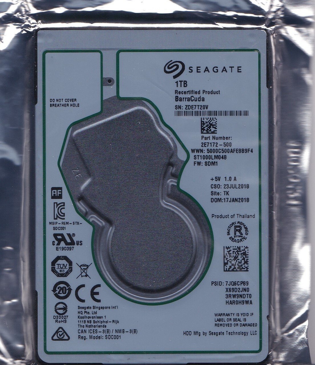 ST1000LM048 p/n: 2E7172-500 f/w: SDM1 TK 2018   s/n: ZDE 1TB SATA 2.5" SEAGATE