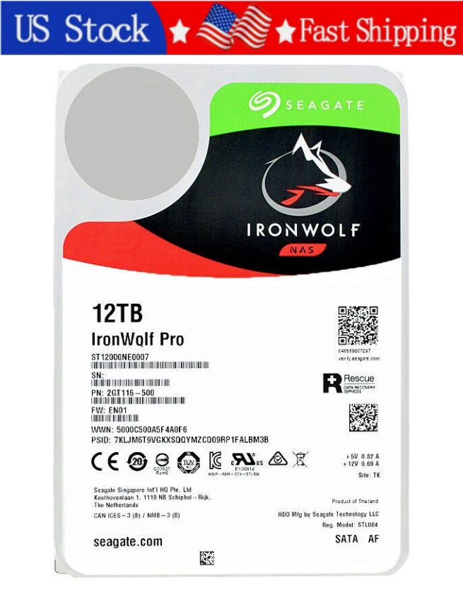 New Seagate ST12000NE0007 IronWolf Pro 12TB NAS 7200RPM SATA 6Gb/s 3.5" HDD