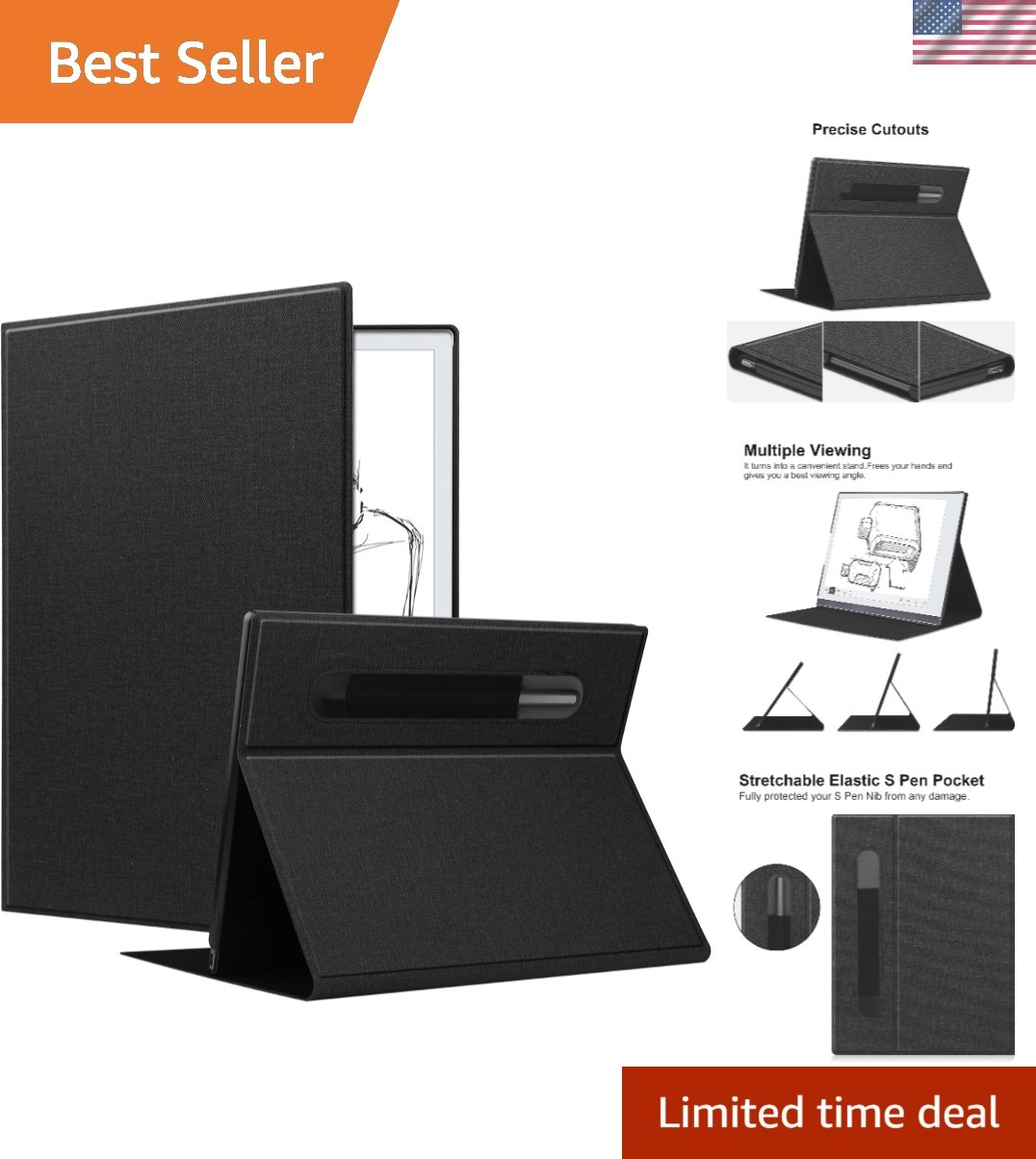 Lightweight Protective Shell for Remarkable 2 with Built-in Pen Holder, Black