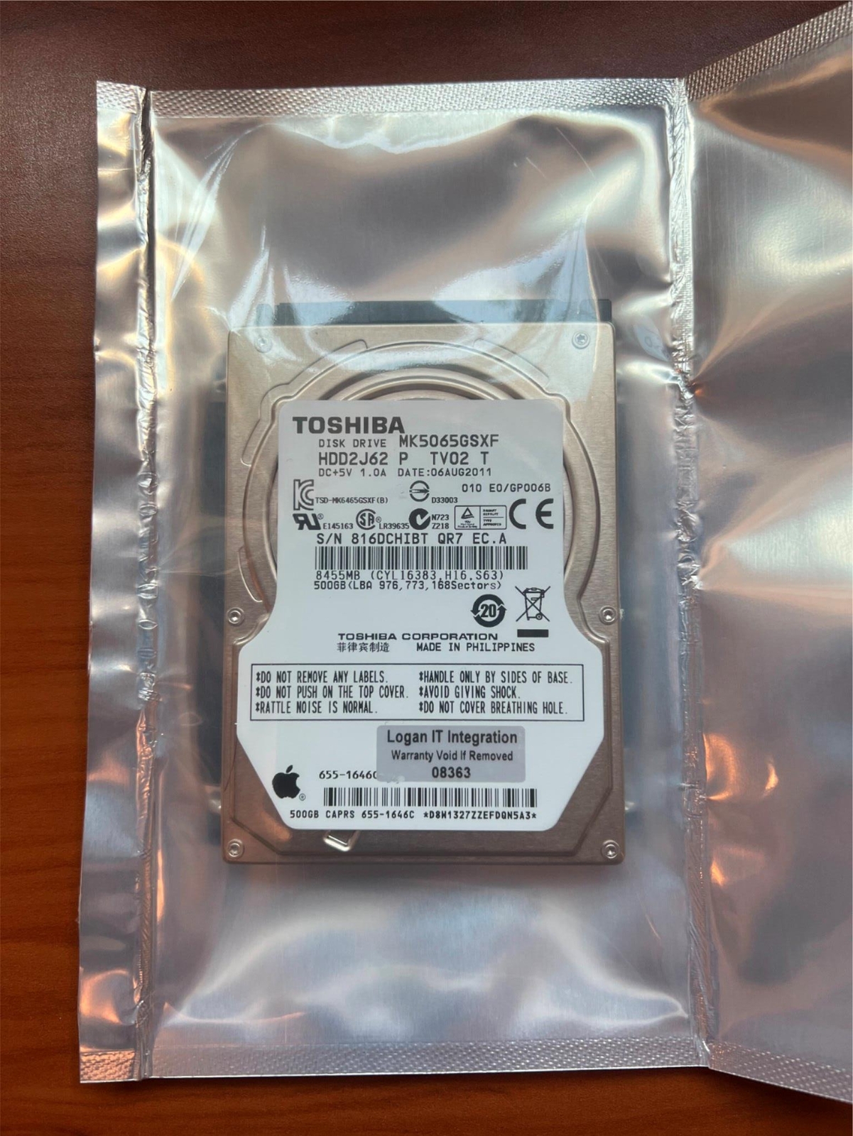 Toshiba Apple MK5065GSXF 500GB SATA II 2.5" Hard Drive 5400RPM 655-1646C