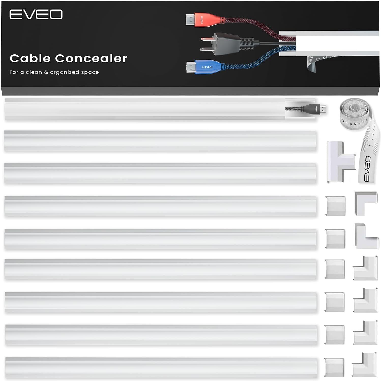 Cord Covers for Wires on Wall - 153in Cable Management Medium, White 
