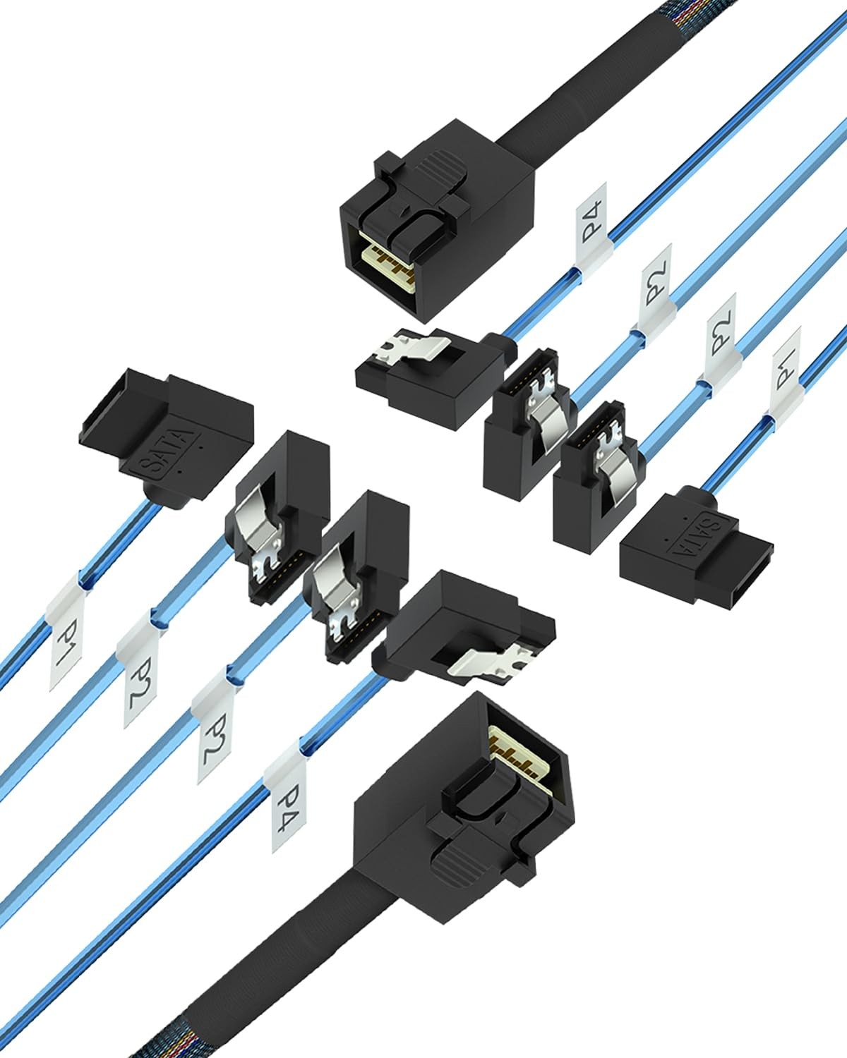 2 PCS 0.5M 1.64FT SFF8643 To 4X SATA 90Degree RightAngle Adapter Cable