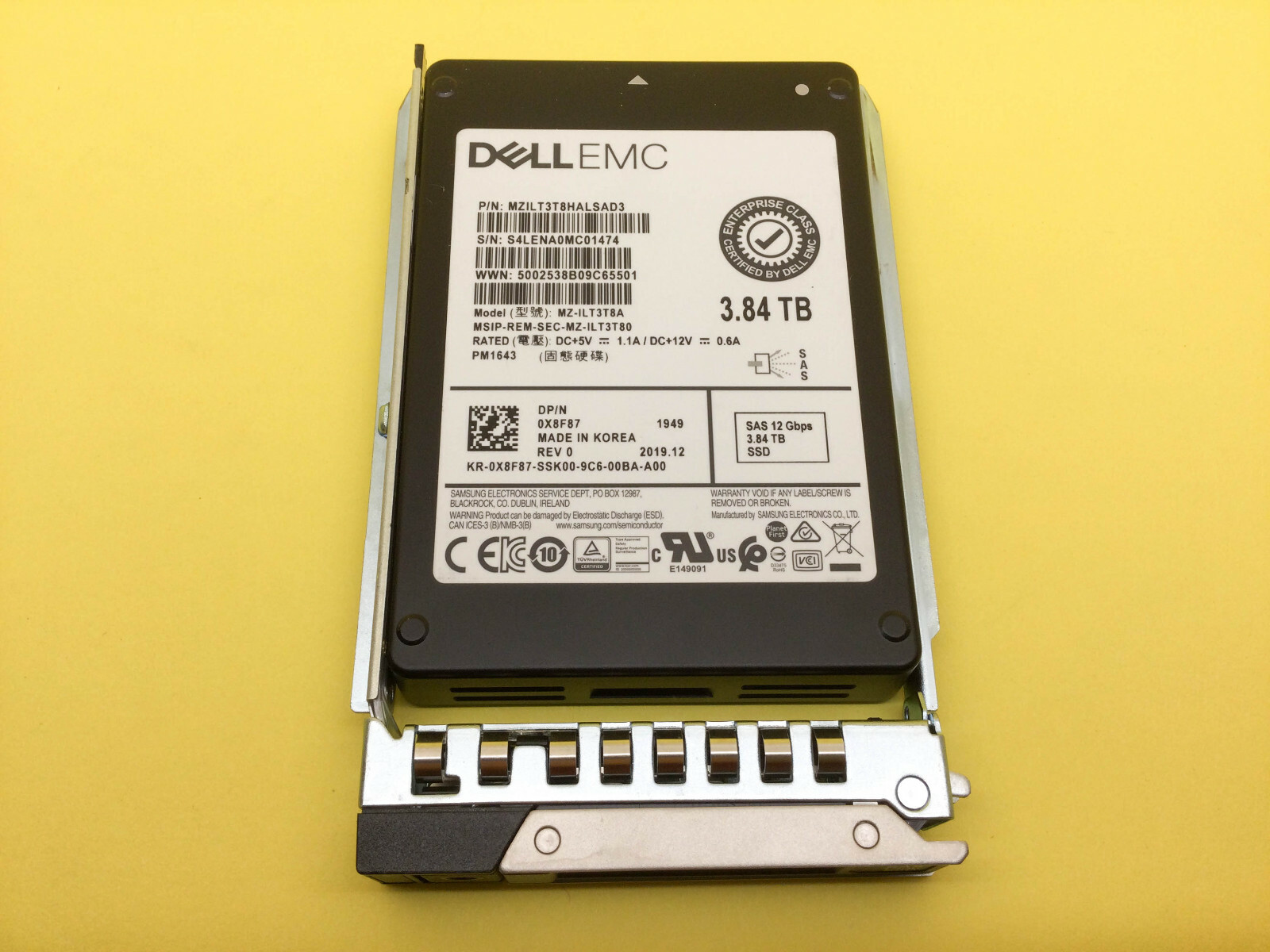 X8F87 DELL EMC 3.84TB SAS 12Gbps 2.5IN SSD 0X8F87 MZ-ILT3T8A w/ Gen 14th