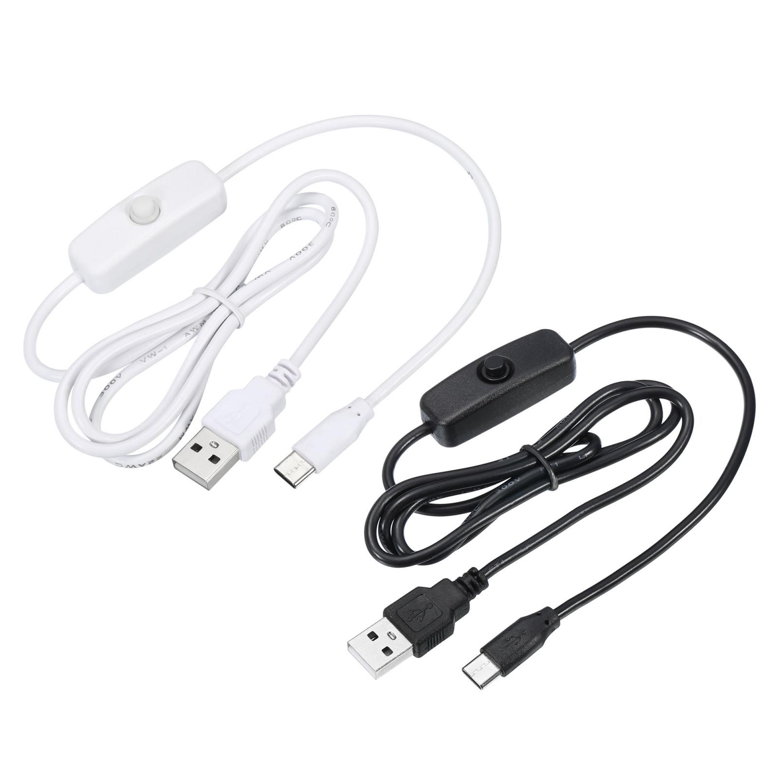 2pcs USB Male to USB Type C Male Power Cable 100cm with 501 Switch