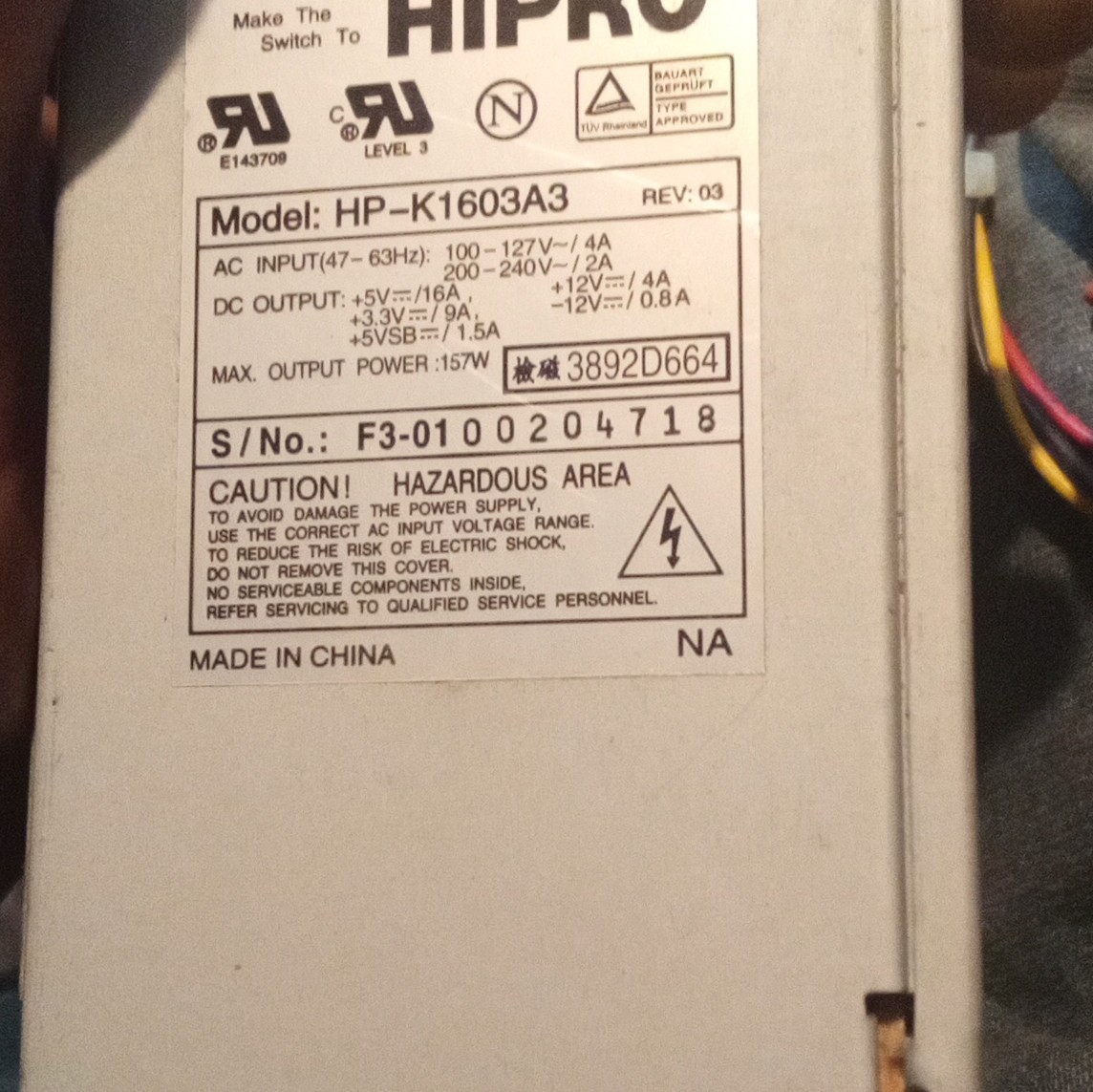 HIPRO K1603A3 157W PS TESTED 