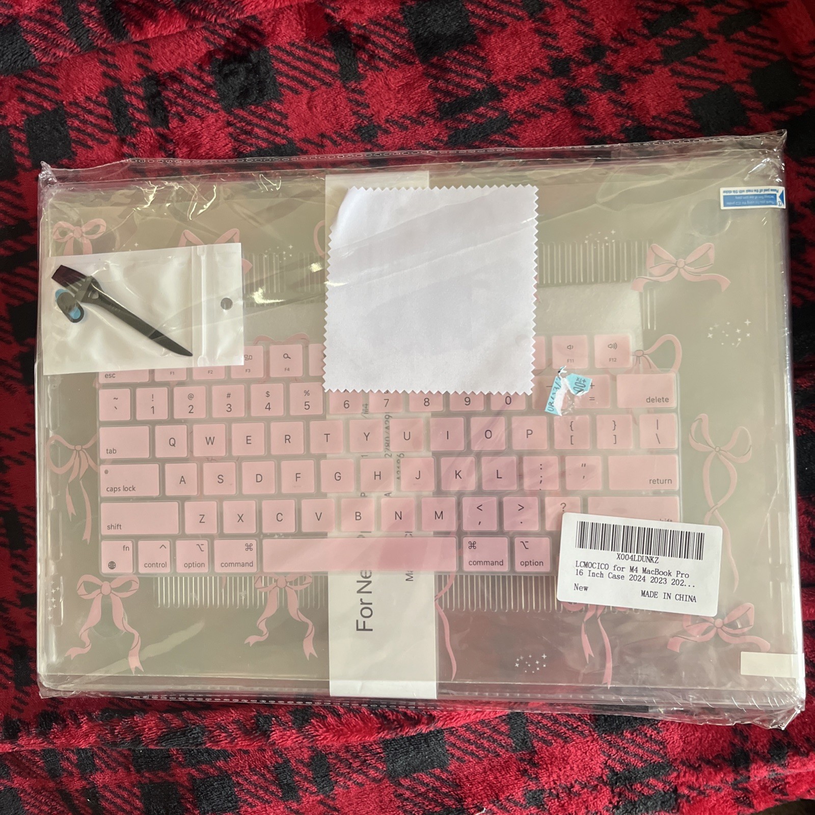 MacBook Pro 16" Case Pink Bow Clear Hard case + Keyboard Cover Coquette Aesthet