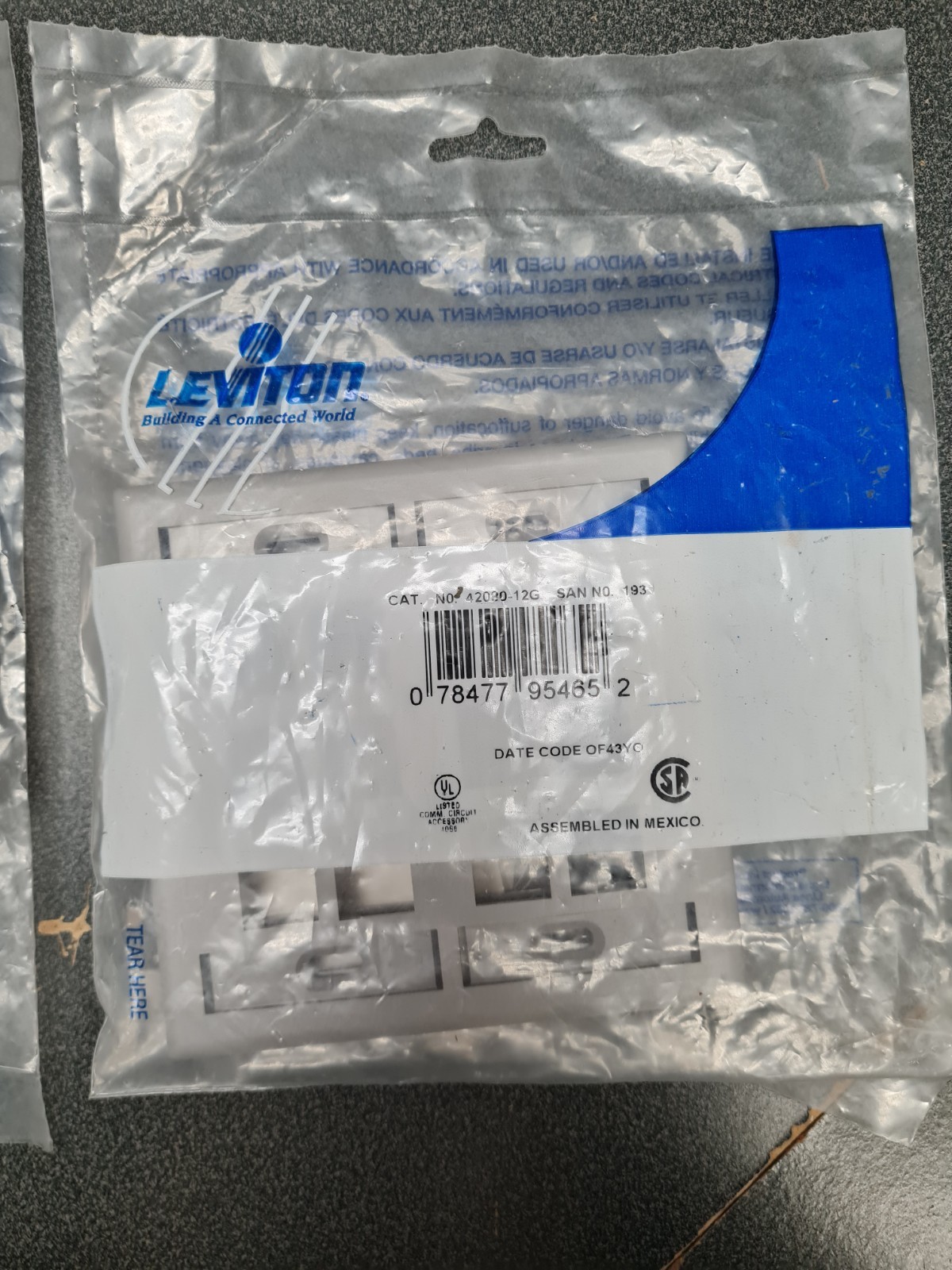(3) Leviton 42080-12G Quickport Wallplate, Dual Gang, 12-Port, Gray, UNOPENED