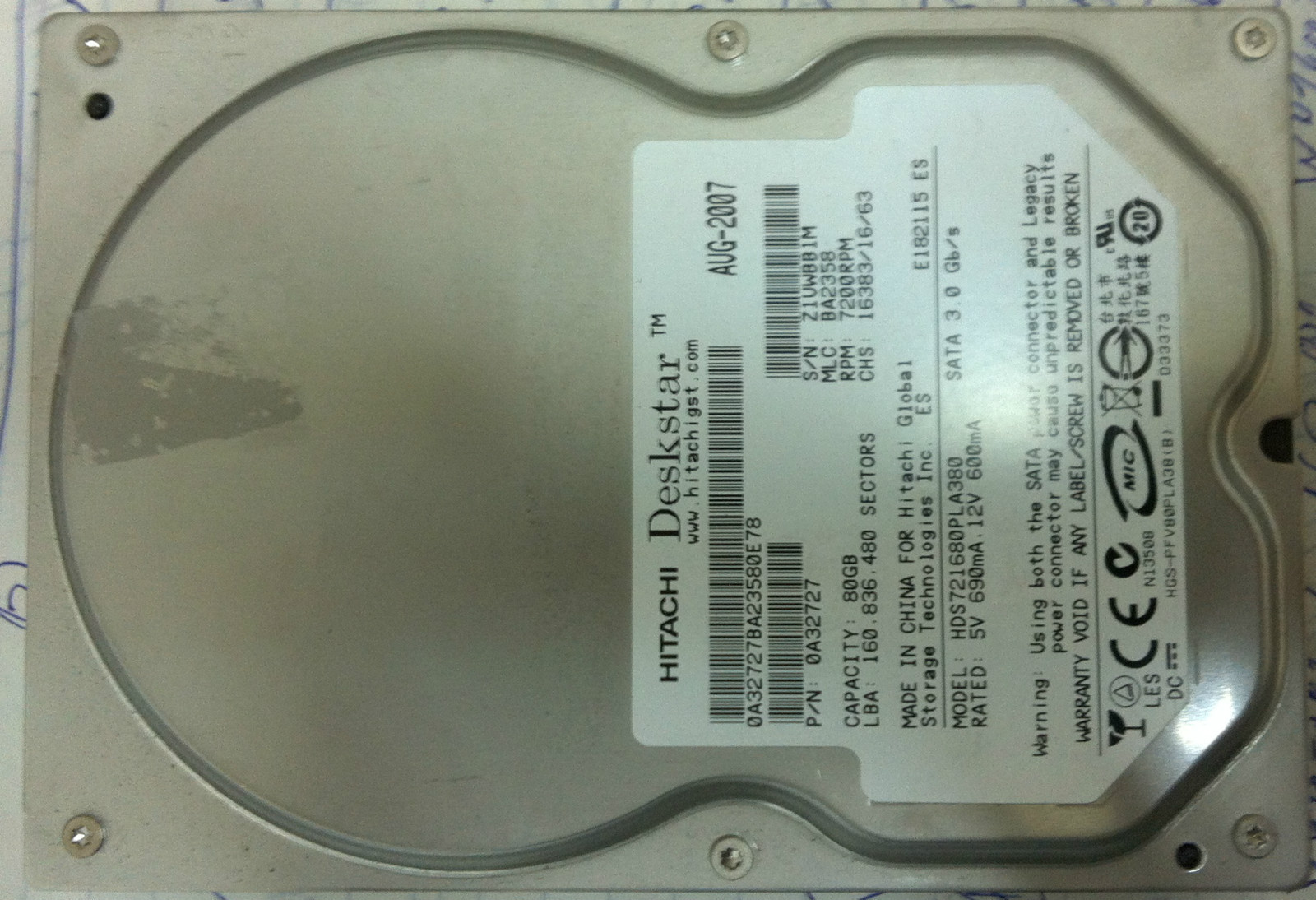 2x Hitachi HDS721680PLA380 0A32727 Deskstar 7K160 80GB 7.2K 3.5" SATA Hard Drive