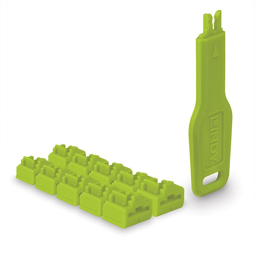Lindy W128911992 47894 RJ45 Port Locks Green 10x + 1 Key ~E~