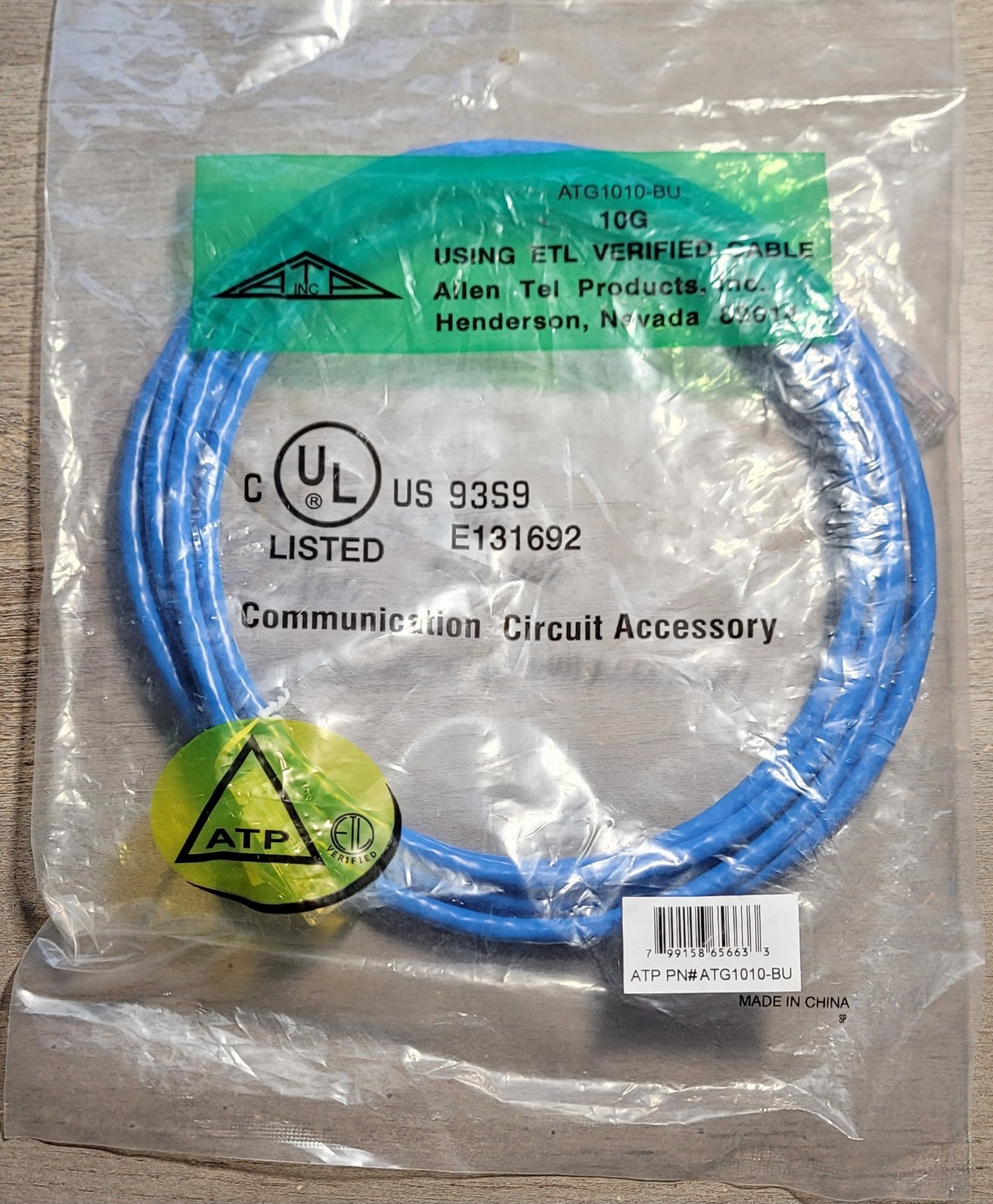 Allen Tel Cat 6A 10Gb Patch Cable, 10 ft., Blue NEW