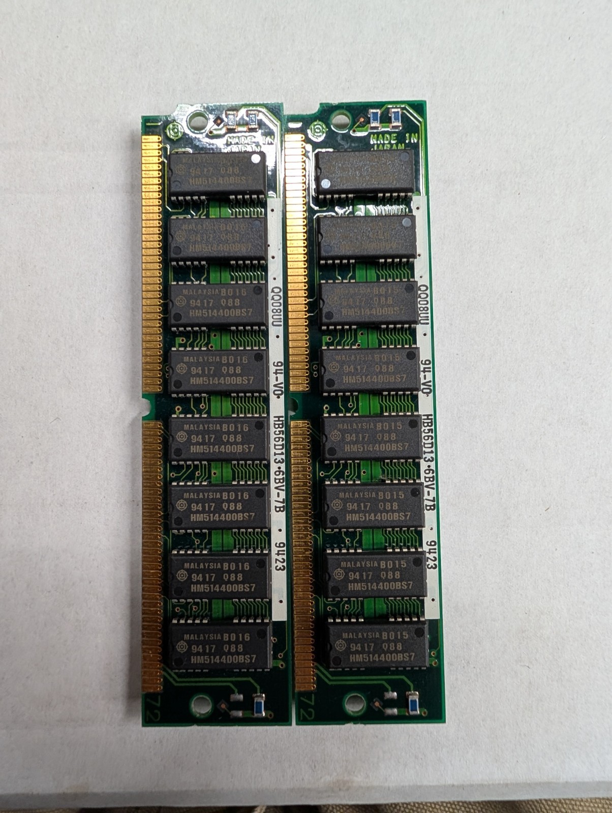 2x HB56D13-6BV-7B 4MB PS/2 FPM RAM SIMM 1Mx36 72-Pin Memory Parity Hitachi 70Ns