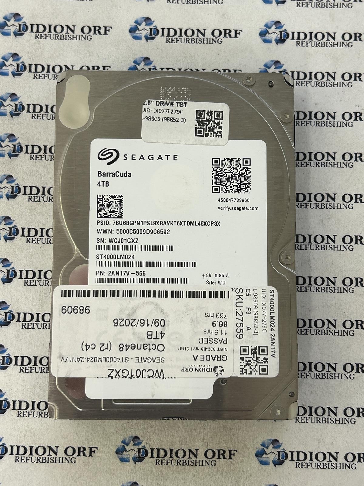 SEAGATE 4TB 2.5" SATA SERVER HDD ST4000LM024-2AN17V, GRADE A, SKU 27559