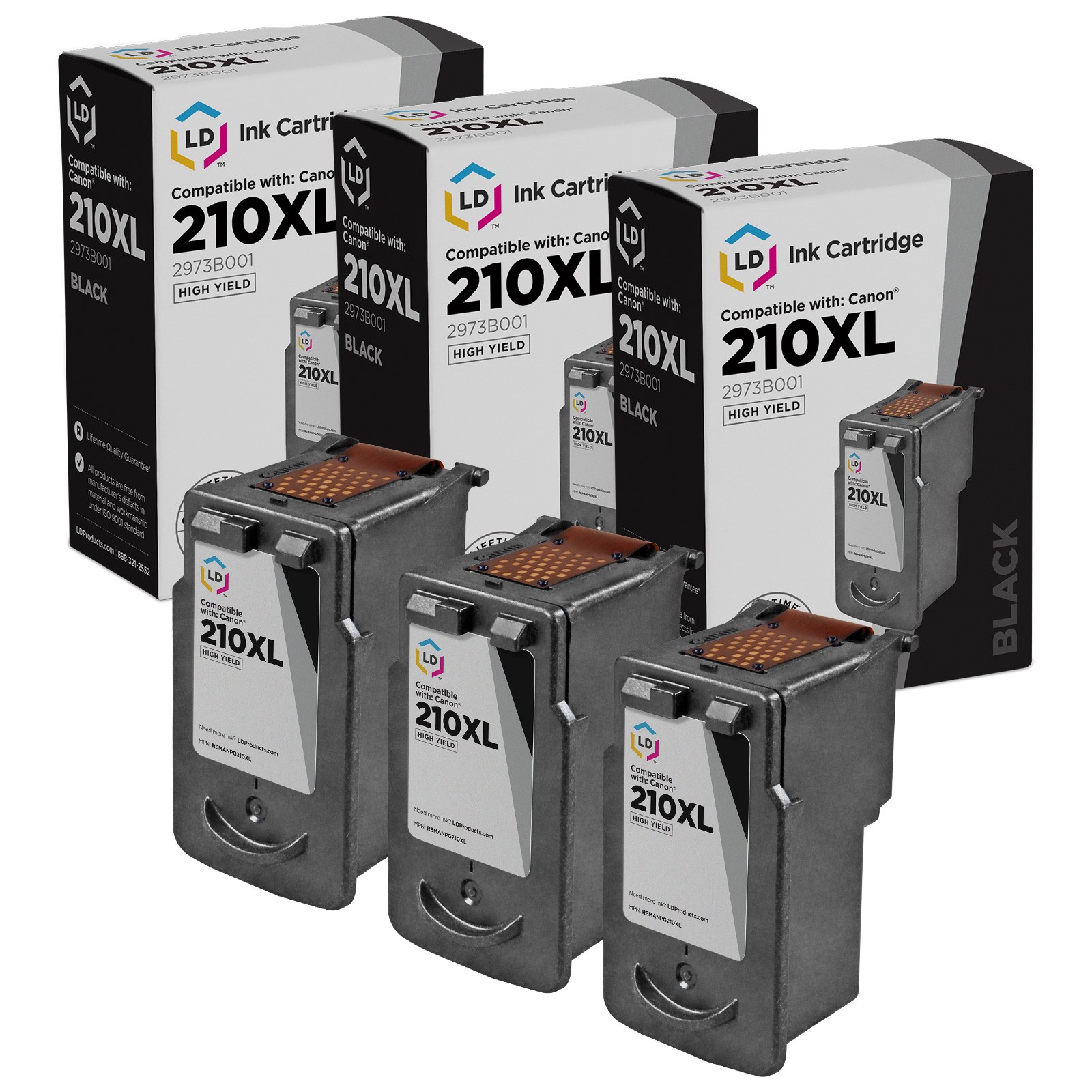 LD Canon Replacement PG-210XL Set of 3 High Yield Ink Cartridges
