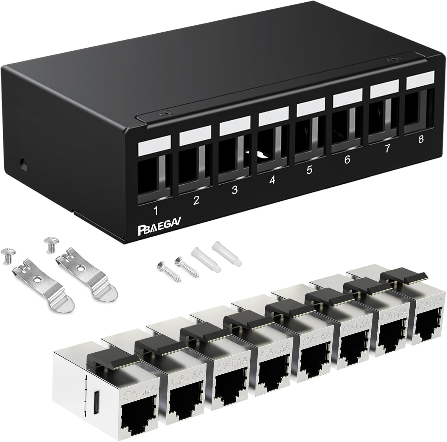 Patch Panel 8 Port with 8Pcs Cat6A Keystone Jack【Ec Listed】 Shielded No Rust and