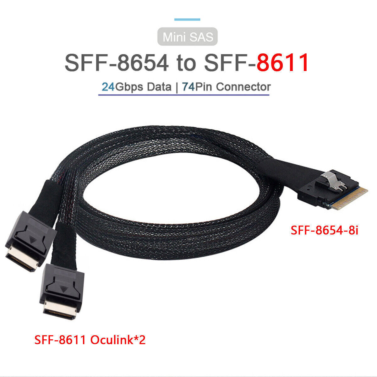 Slimline SAS Slim 4.0 SFF-8654 8i 74pin to Dual Oculink SFF-8611 Cable PCI-E