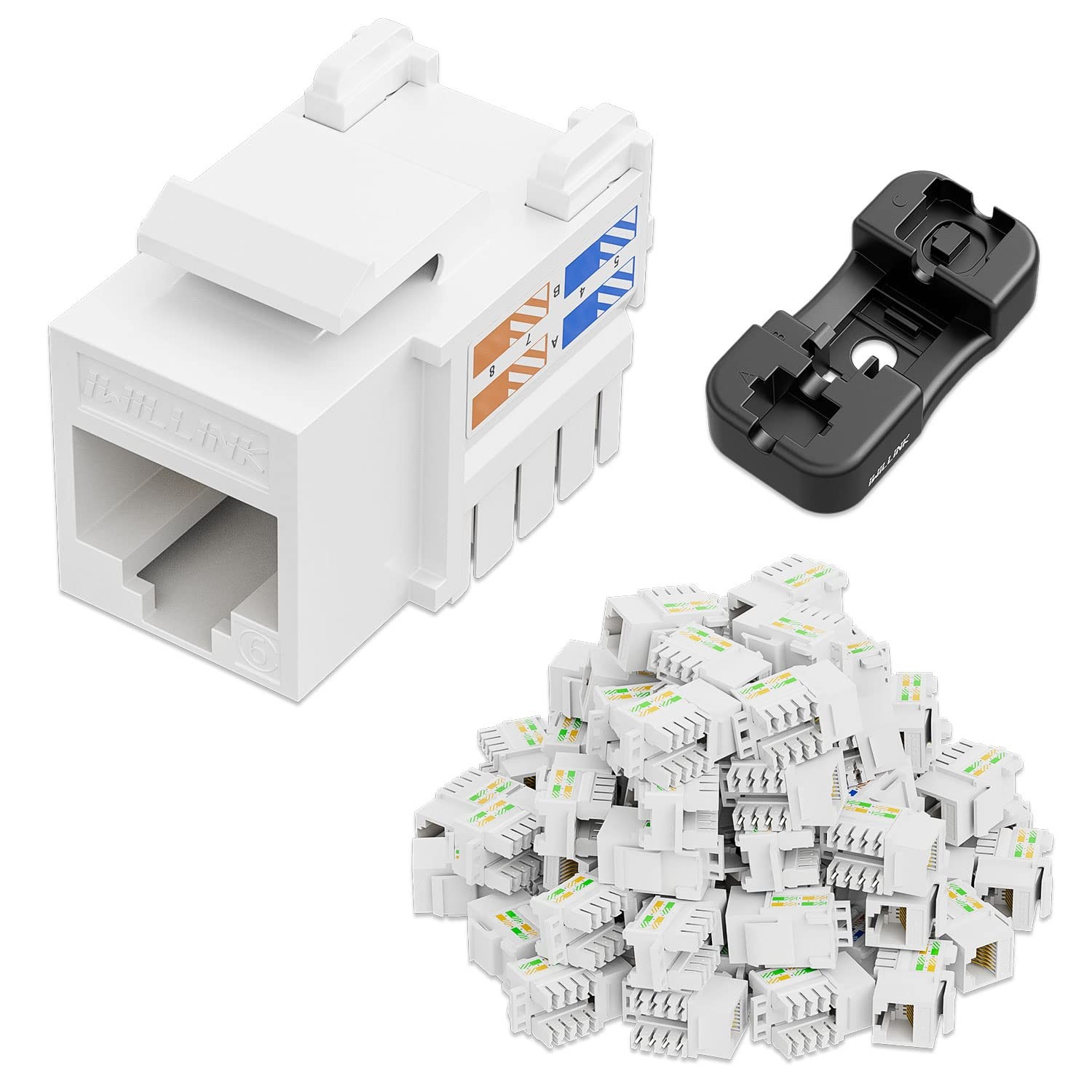 iwillink 10Gbps Cat6 Keystone Jack, 50-Pack, White