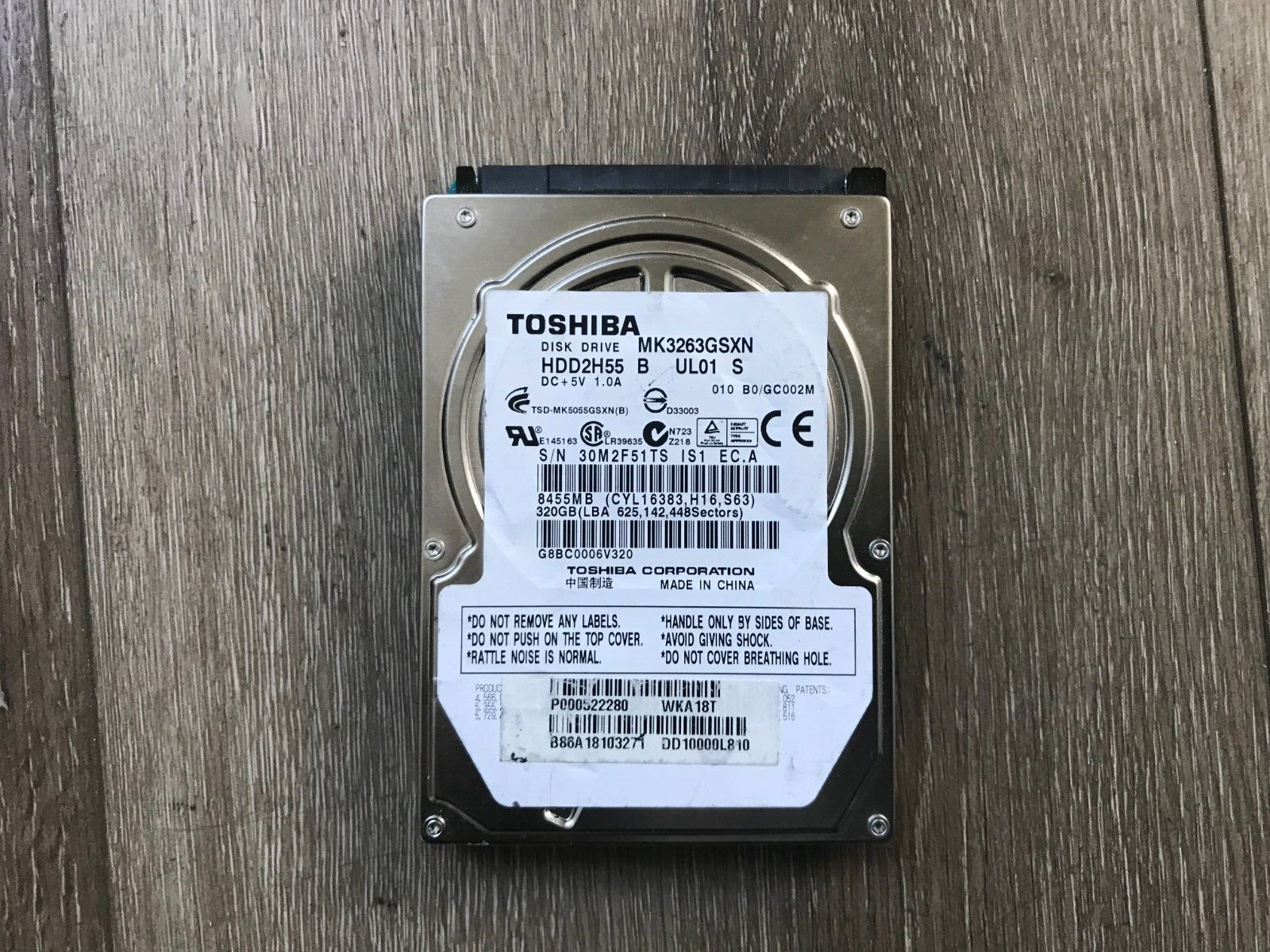 Toshiba MK3263GSXN HDD2H55 B UL01 S 2.5" 320GB SATA Laptop Hard Drive