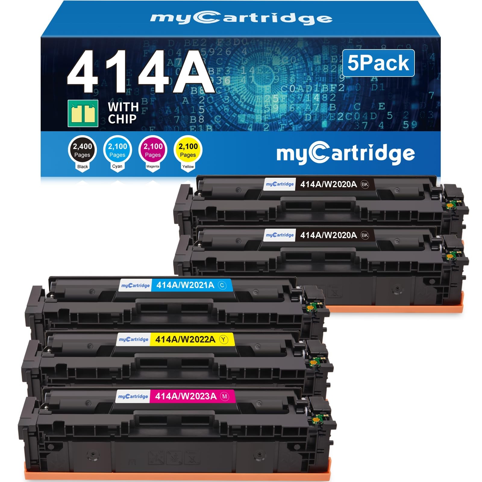 HP 414A Toner Cartridges 5 Pack, High Yield Black & Color for MFP M479 M454