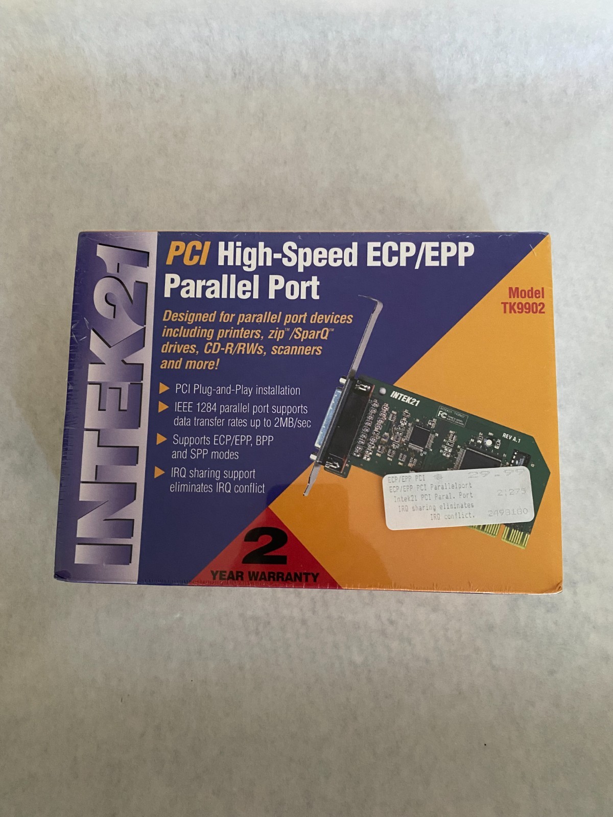 INTEK21 PCI High-Speed ECP/EPP Parallel Port TK9902 - SEALED - New in Box