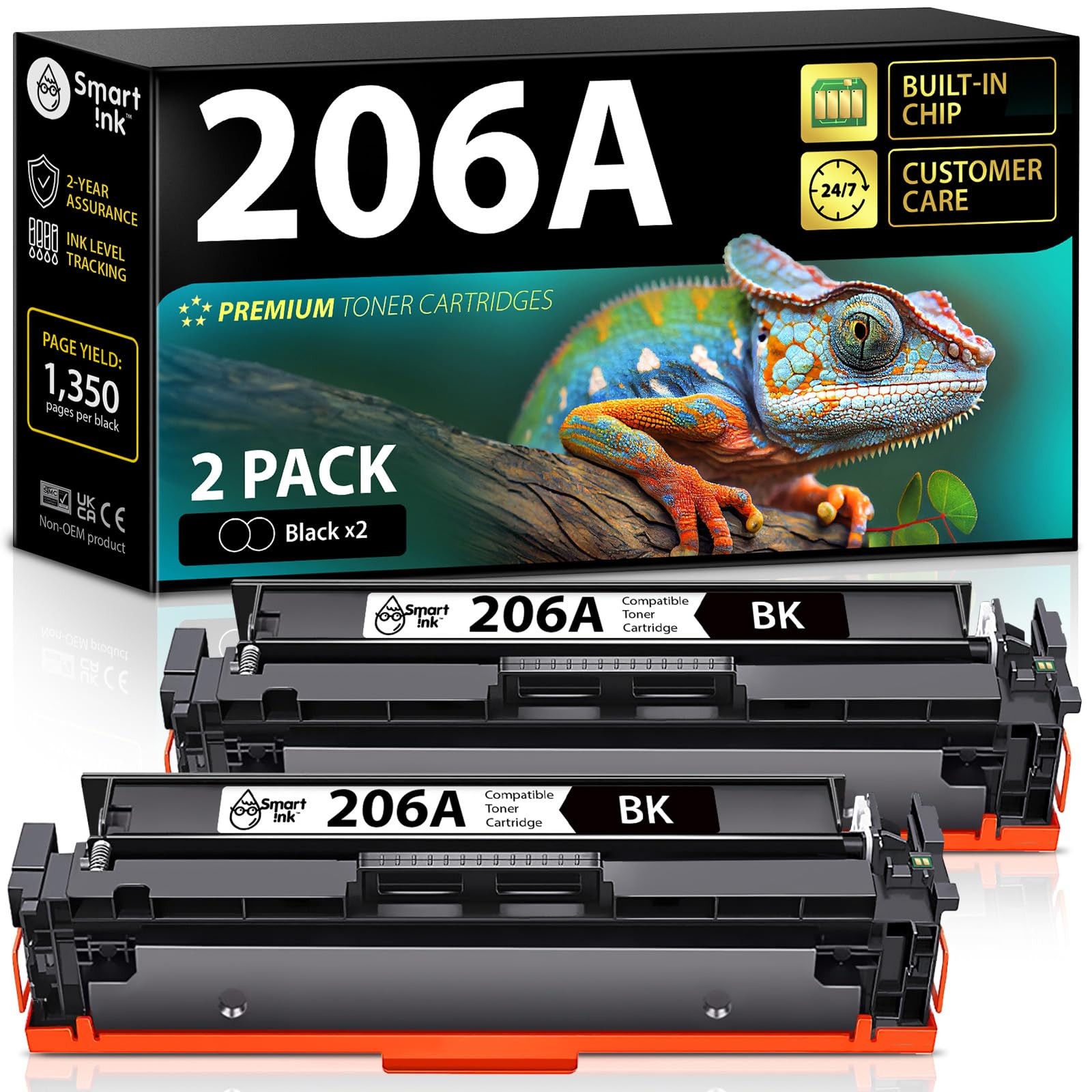 Smart Ink 206A Black Laser Printer Toner Cartridges 2 Pack For Hp Printers