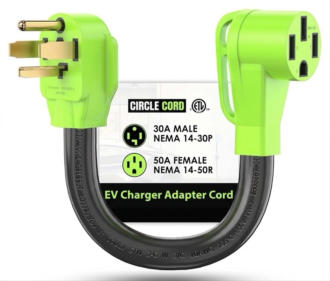 CircleCord 4 Prong NEMA 14-30P to 14-50R EV Charger Adapter Cord Blue 