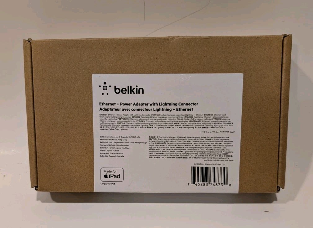 Belkin Ethernet Power Adapter Lightning Connector Apple iPad B2B165BT NEW SEALED