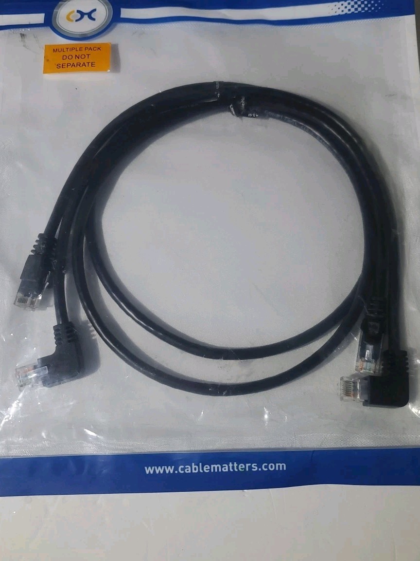 Cable Matters 10Gbps Combo-Pack 90 Degree Cat 6 Ethernet Cable - 3ft, Cat6 Right
