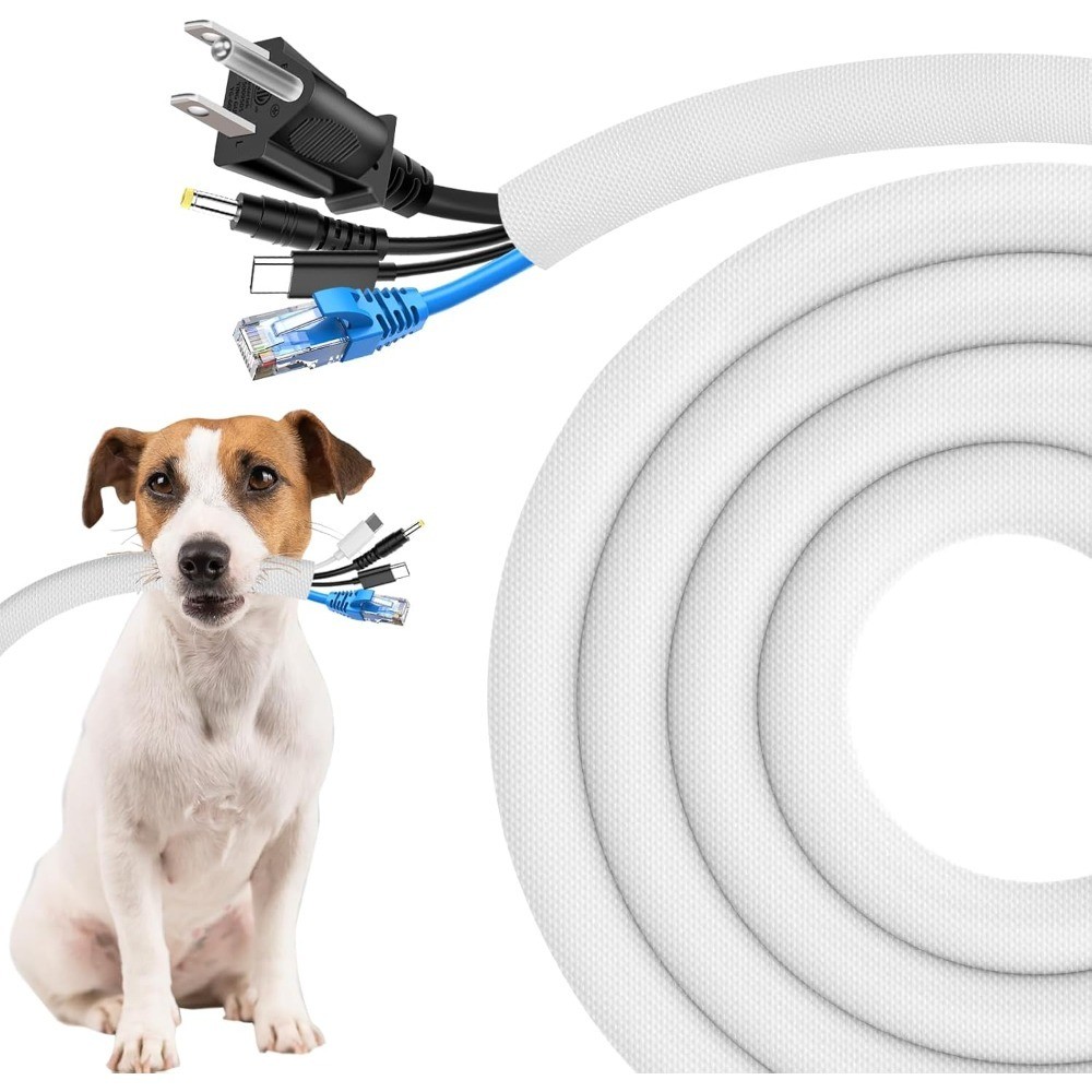 Cord Protectors from Pets No Chew, 10FT - 1/2 Inch, White | Durable Cord Covers