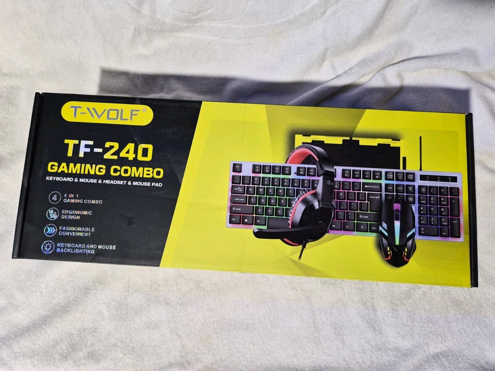 T-WOLF TF-240 4-in-1 Wired USB Gaming Combo Backlit QWERTY 1000 DPI Black