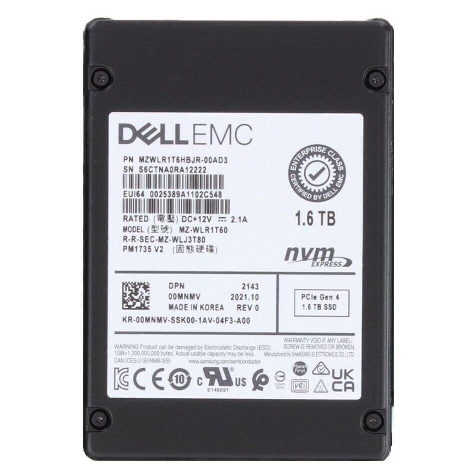 DELL 00MNMV Samsung PM1735 1.6TB 2.5" NVMe U.2 PCIE MZWLR1T6HBJR-00AD3 SSD