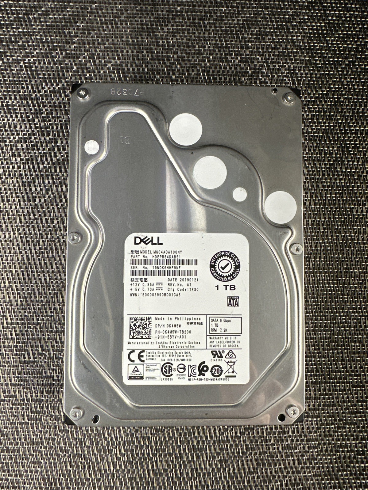 Dell 1TB 3.5 SATA 6Gb/s 7.2K Server HDD MG04ACA100NY 0K4M5W Toshiba Enterprise
