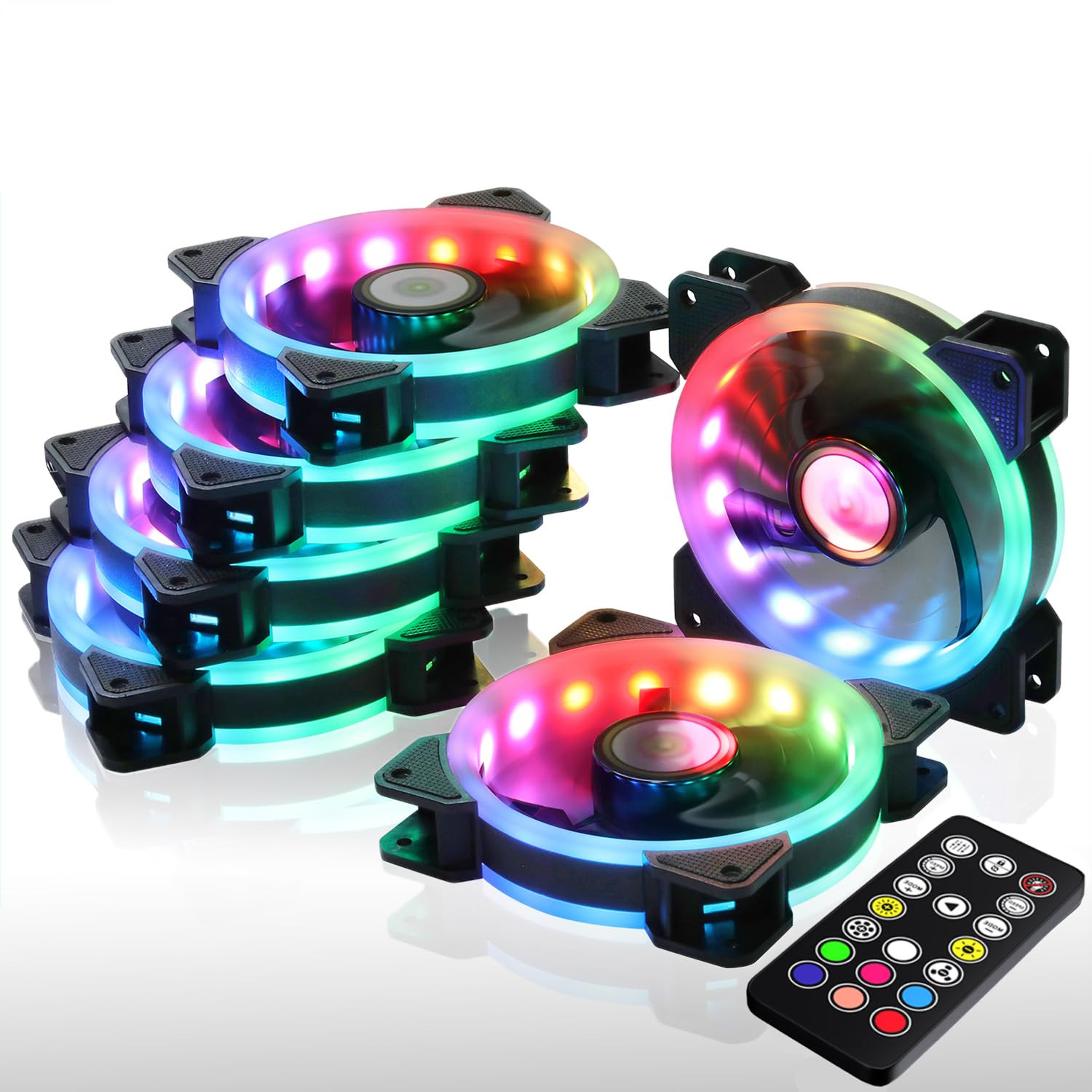 DS 6Pack 120MM RGB PC Cooling Fans, LED Case Fans with Remote Control for Comput