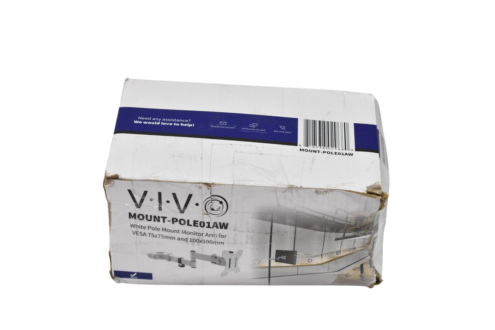VIVO MOUNT-POLE01AW White Pole Mount Monitor Arm Adjustable VESA 75x75 100x100