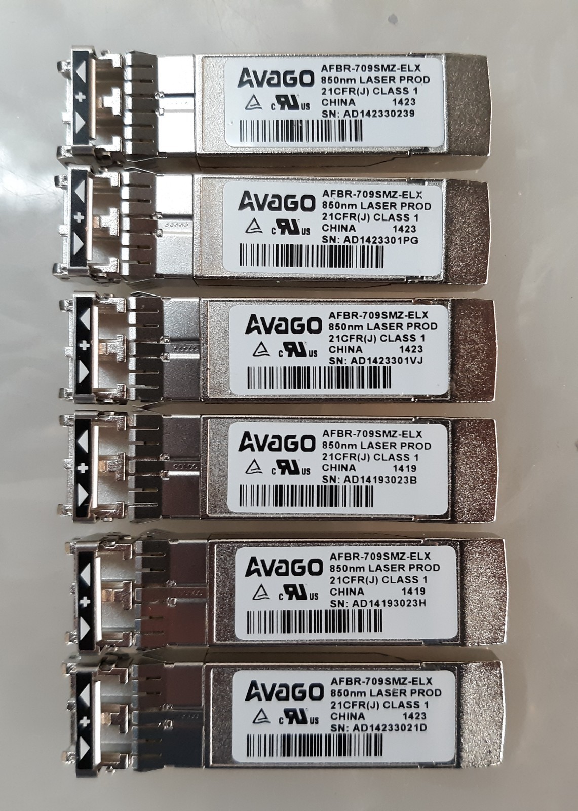 Lot of 6 Avago AFBR-709SMZ-ELX 10GB SFP+ 850NM Optical Transceiver Module