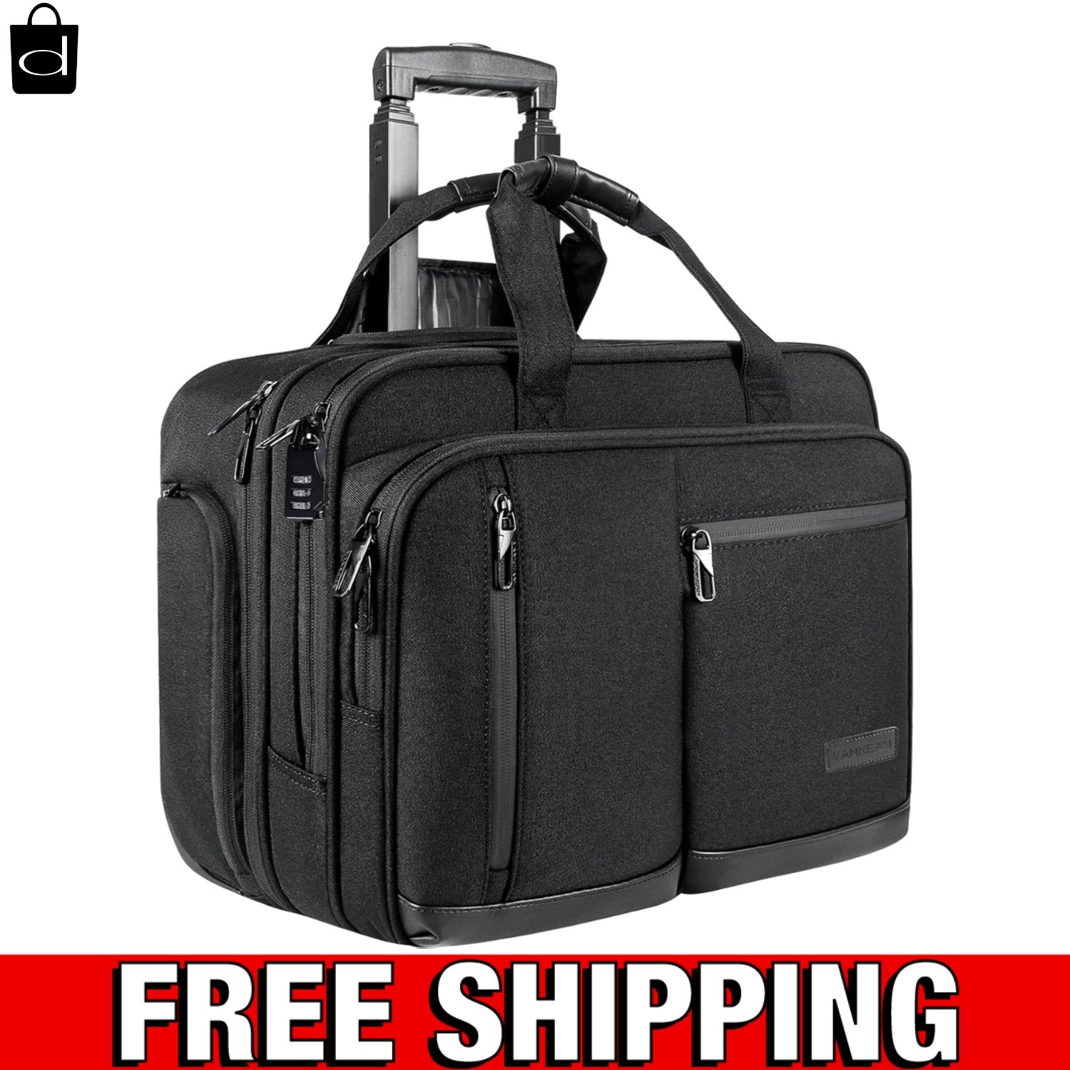 17.3 Inch Waterproof Rolling Laptop Bag - Stylish Carry On for Travel & Business