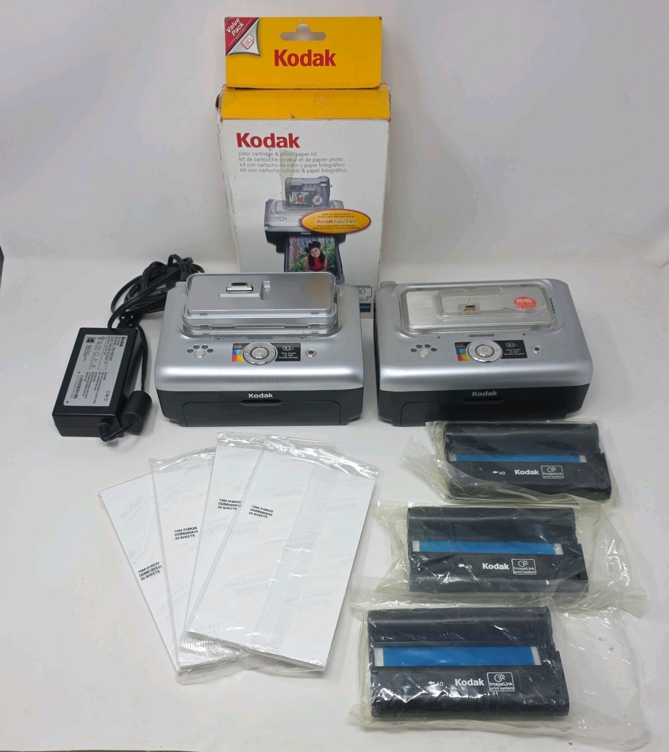 AS IS Kodak EasyShare Series 3 Printer Docks & PH-80 Color Cartridge Photo Paper