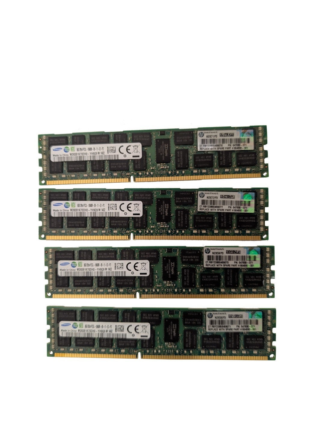 Lot of (4) 647650-071 8GB 2RX4 PC3L-10600R Samsung M393B1K70DH0-YH9Q9 MEMORY