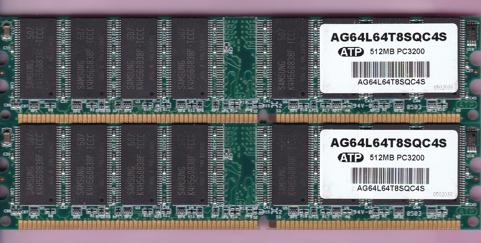 1GB 2x512MB PC-3200 ATP AG64L64T8SQC4S DDR-400 PC3200 Desktop Memory Kit DDR1