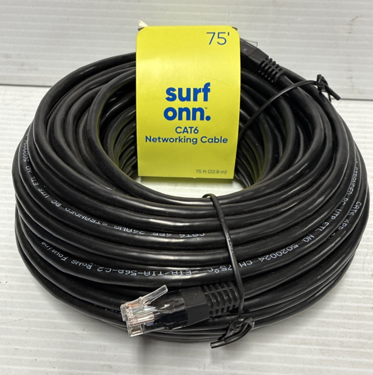 NEW Surf onn. 75ft CAT 6 Networking Cable (22.8m) RJ45 Connectors 1 Gbps