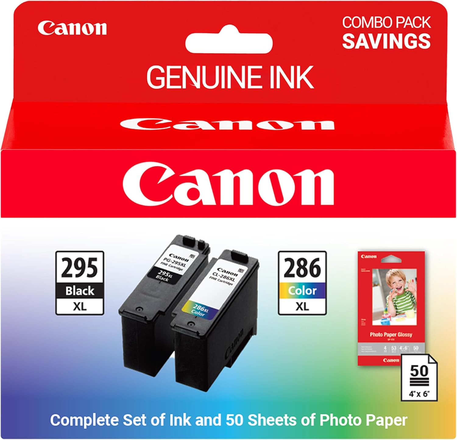 Canon PG-295XL/CL-286XL Combo Pack of Ink & Photo Paper, Compatible with TR7120,